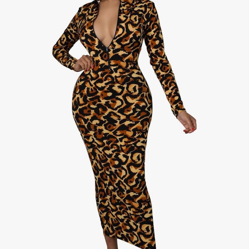 Leopard Print Long Sleeve Dress